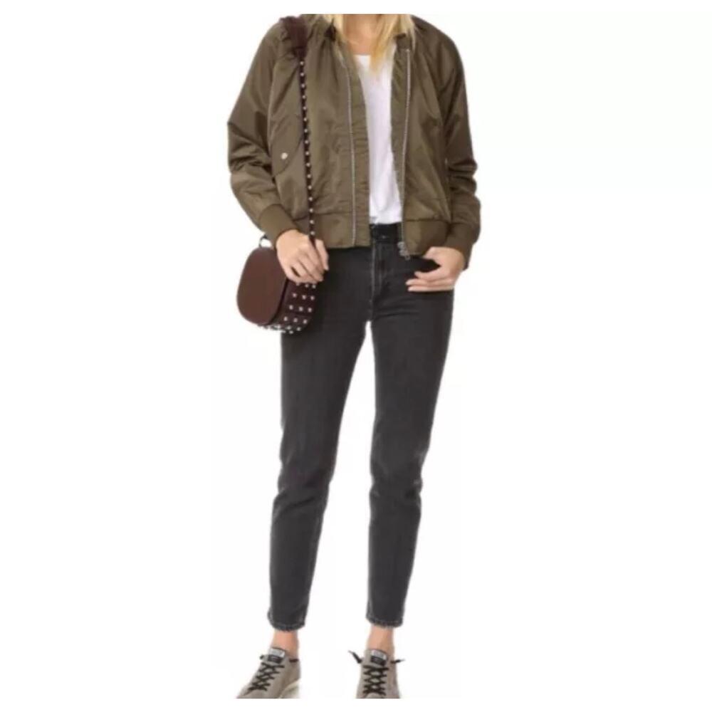 FREE PEOPLE Midnight Bomber Sateen Jacket Womens Medium Olive Green Long Sleeve - Picture 4 of 16
